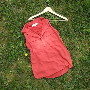 LOFT Warm Orange Sleevless Blouse Shirt w/ Collar